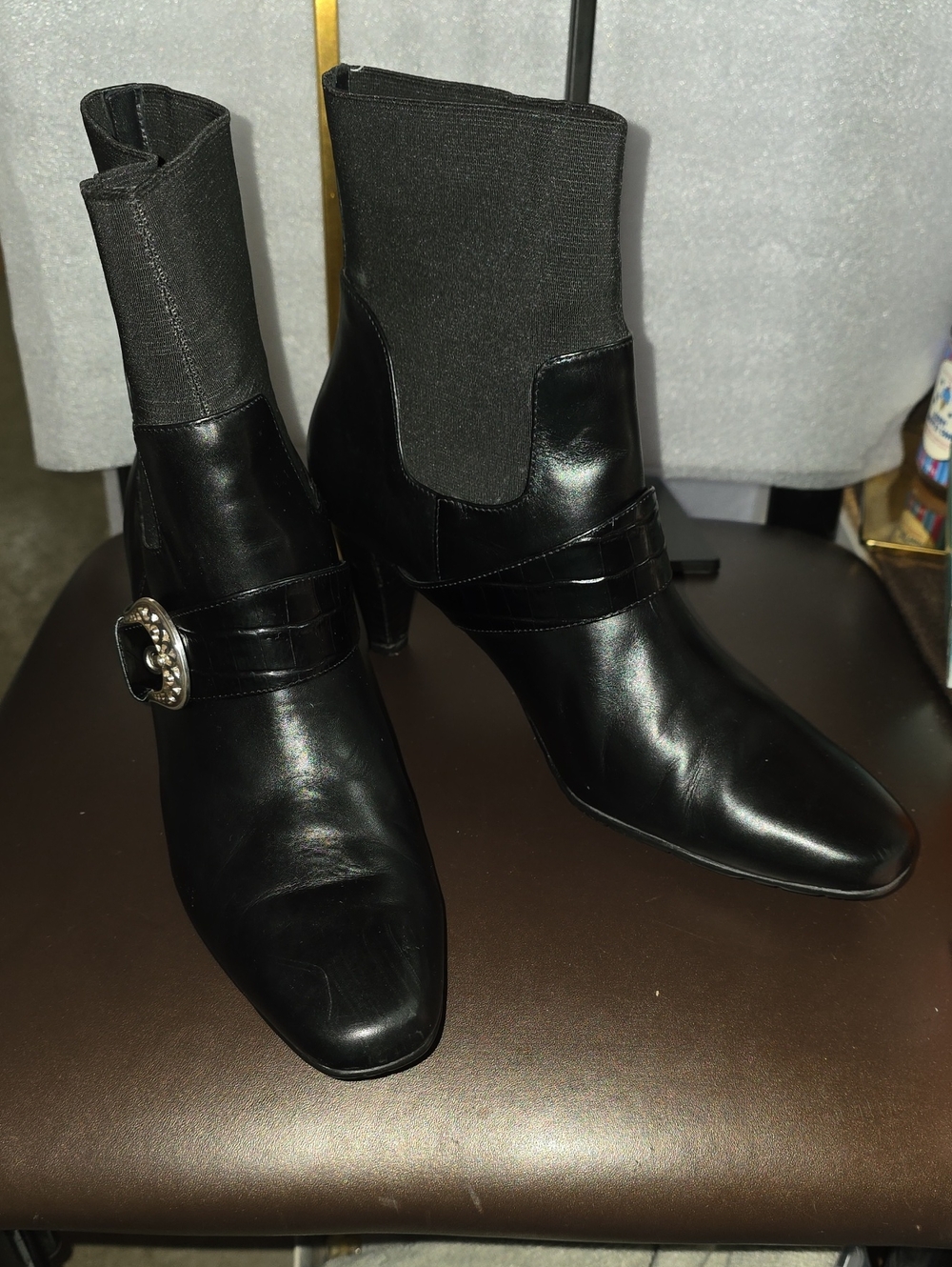 Brighton Leather Heeled Boots with Buckle Detail Euc Sz 8